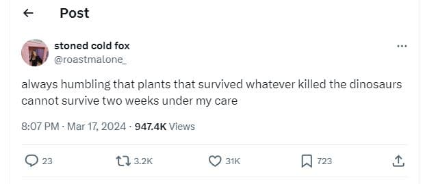 Post stoned cold fox roastmalone always humbling that plants that survived whate