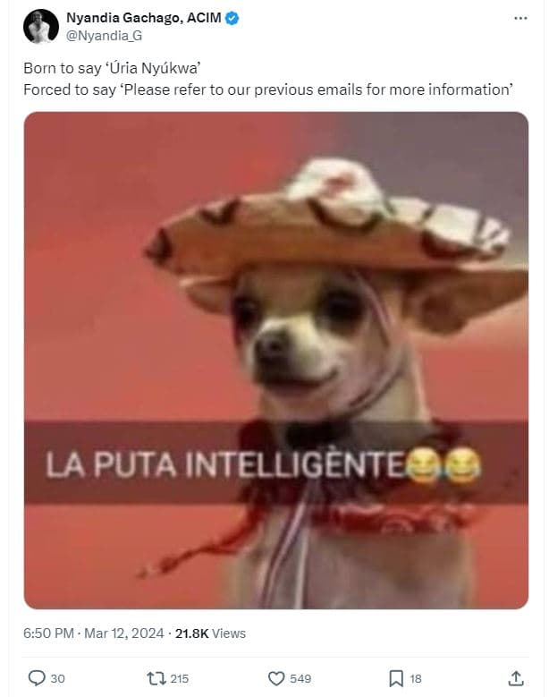 Nyandia gachago, acim nyandia_g born to say 'uria nyukwa' forced to say 'please