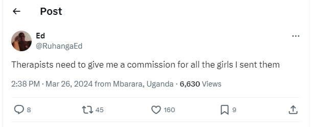 Post ed ruhangaed therapists need to give me a commission for all the girls sent