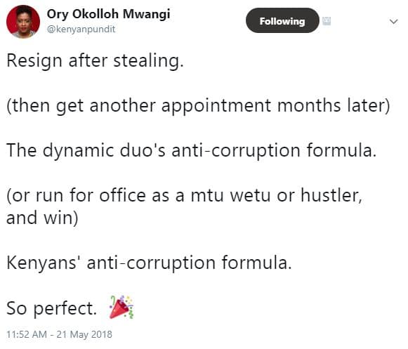 Ory okolloh mwangi kenyanpundit following resign after stealing. then get anothe