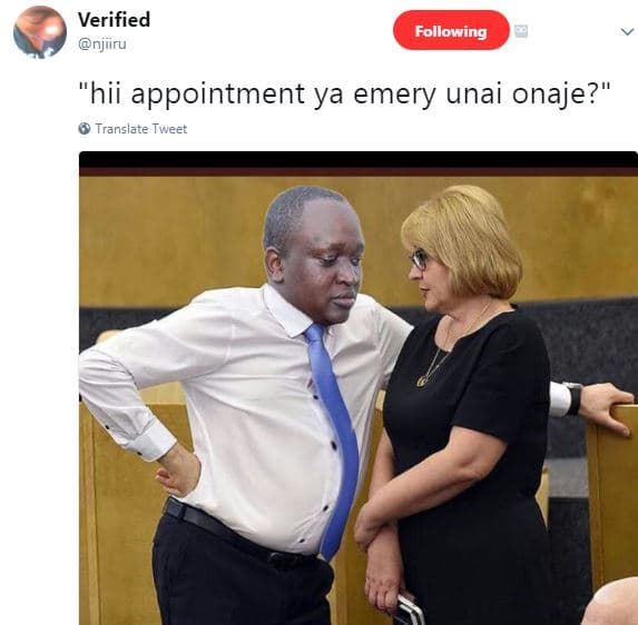 Verified njiiru following hii appointment ya emery unai onaje? translate tweet