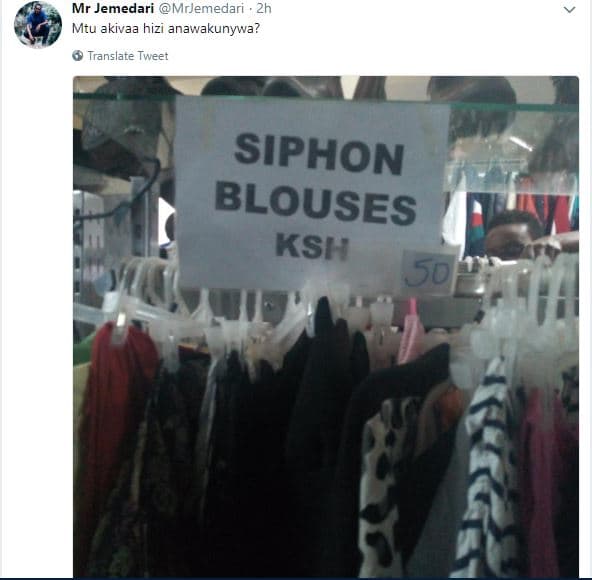 Mr jemedari mrjemedari mtu akivaa hizi anawakunywa? translate tweet siphon blous