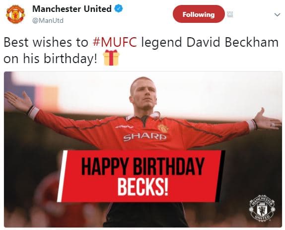 Manchester united manutd following best wishes to mufc legend david beckham on h