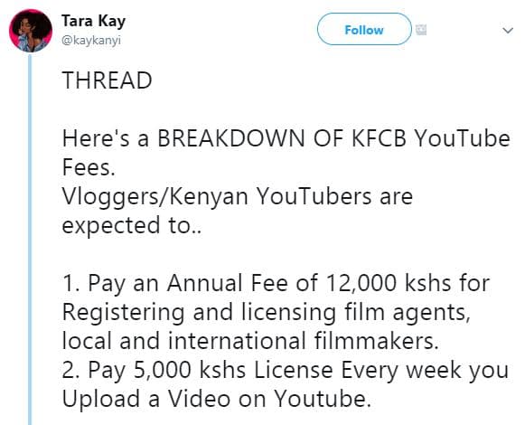Tara kay kaykanyi follow thread here's a breakdown of kfcb youtube fees. vlogger
