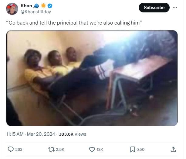 Khan khanstillday subscribe go back and tell the principal that we're also calli