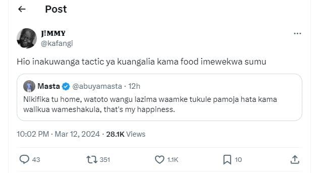 Post j'mmy kafangi hio inakuwanga tactic ya kuangalia kama food imewekwa sumu ma