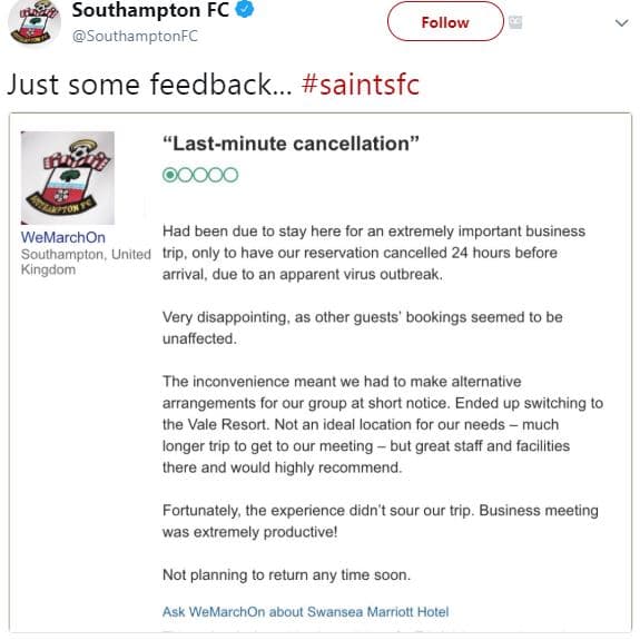 Southampton fc southamptonfc follow just some feedback . saintsfc lastminute can