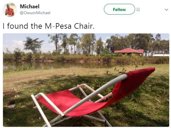 Michael owuormichae follow found the mpesa chair.