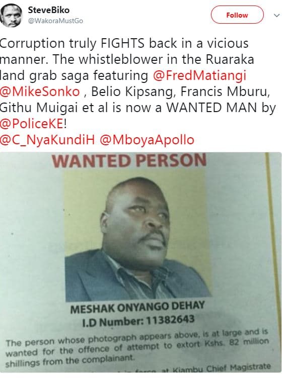 Stevebiko wakoramustgo follow corruption truly fights back in a vicious manner .