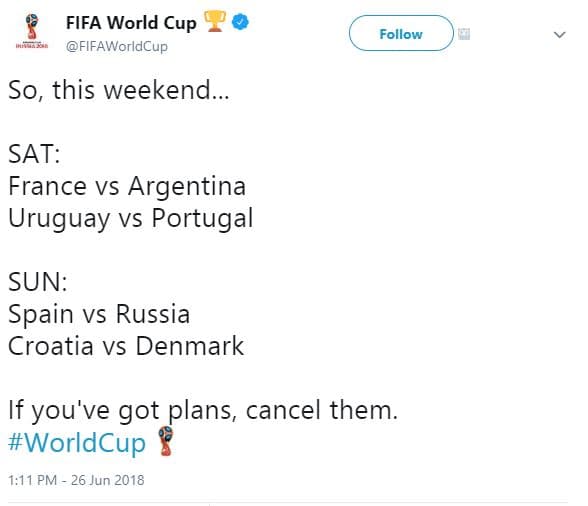 Fifa world cup fifaworldcup follow so, this weekend. sat france vs argentina uru