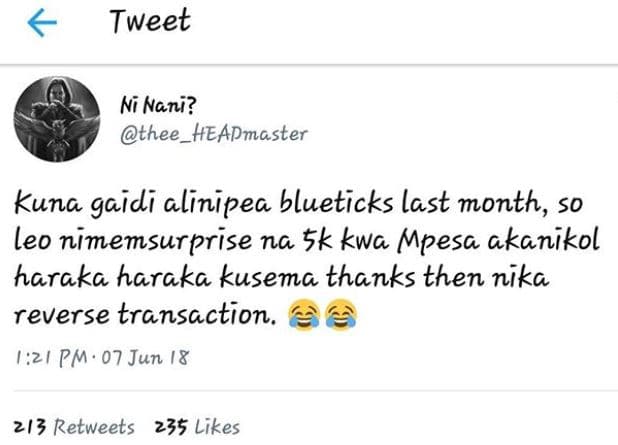 Tweet ni nani? łhee_eapmaster kuna gaidi alinipea blueticks last month, s0 leo n