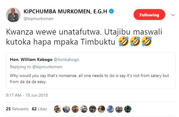Kipchumba murkomen, e.g.h kipmurkomen following kwanza wewe unatafutwa. utajibu