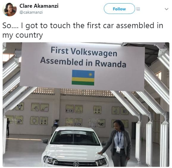 Clare akamanzi cakamanzi follow so got to touch the first car assembled in my co