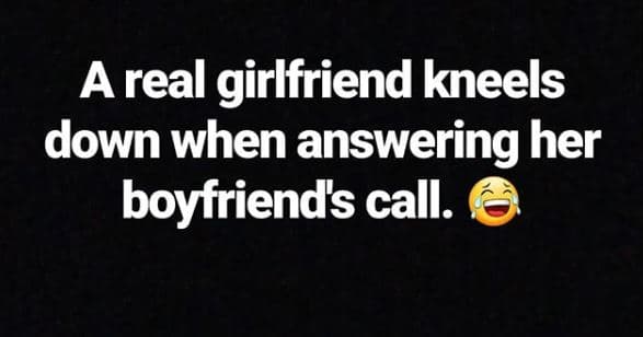 A real girlfriend kneels down when answering her boyfriends call.