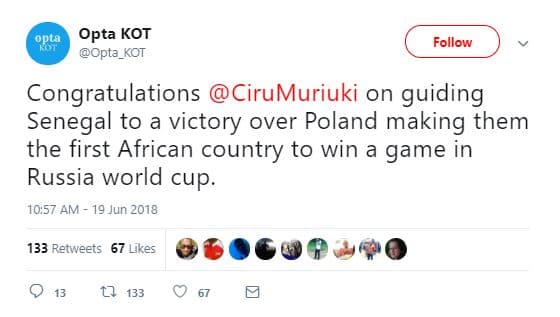 Outa opta kot opta_kot follow congratulations cirumuriuki on guiding senegal to