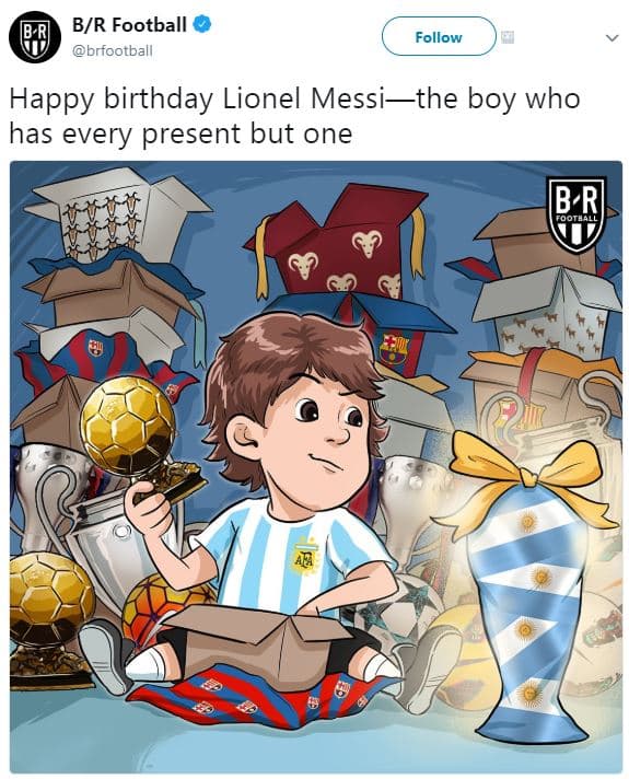 Br football brfootball follow happy birthday lionel messi_the boy who has every