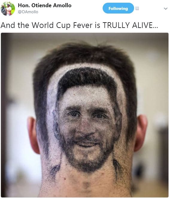 Hon. otiende amollo oamollo following and the world cup fever is trully alive.