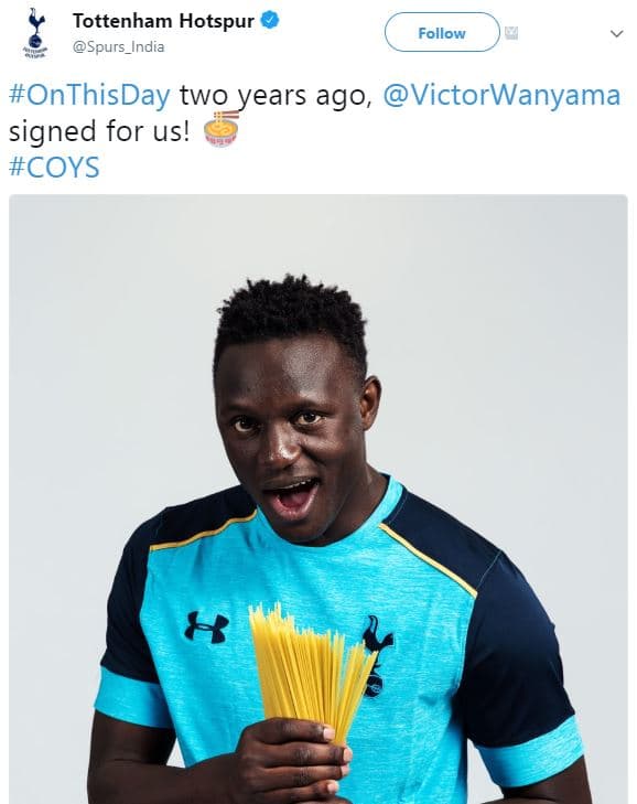 Tottenham hotspur spurs_india follow onthisday two years ago victorwanyama signe