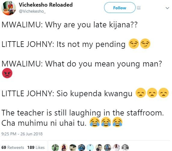 Vichekesho reloaded vichekesho follow mwalimu why are you late kijana?? little j