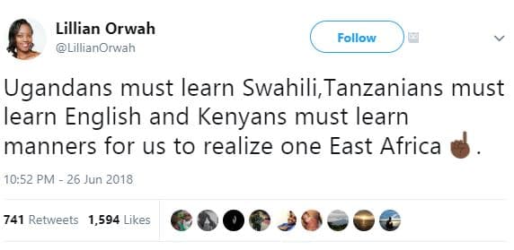 Lillian orwah lillianorwah follow ugandans must learn swahili, tanzanians must l