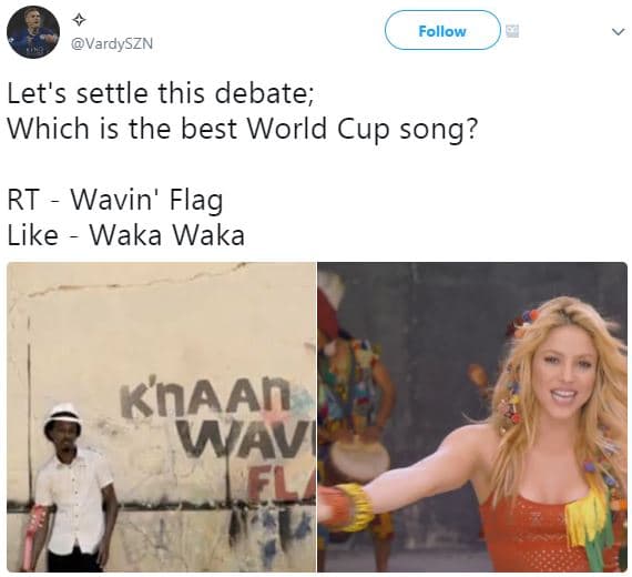 Follow vardyszn let's settle this debate which is the best world cup song? rt wa