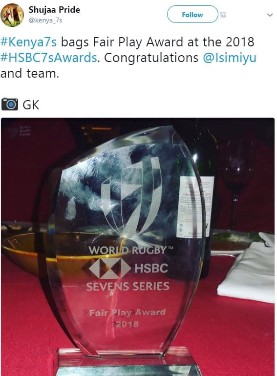 Shujaa pride kenya_7s follow kenya7s bags fair play award at the hsbc7sawards. c