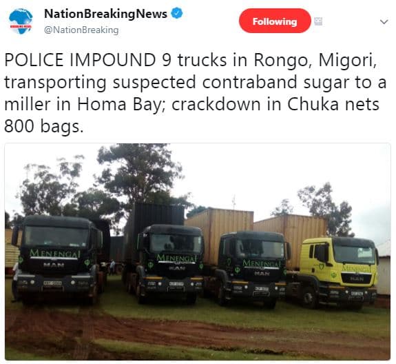 Nationbreakingnews nationbreaking following police impound 9 trucks in rongo mig