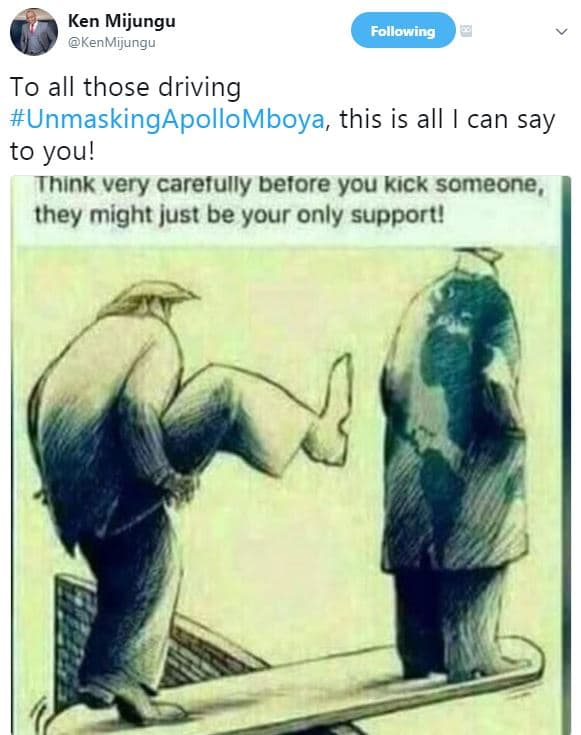 Ken mijungu kenmijungu following to all those driving unmaskingapollomboya, this