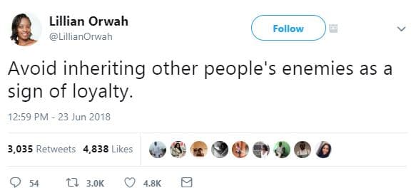 Lillian orwah lillianorwah follow avoid inheriting other people's enemies as a s