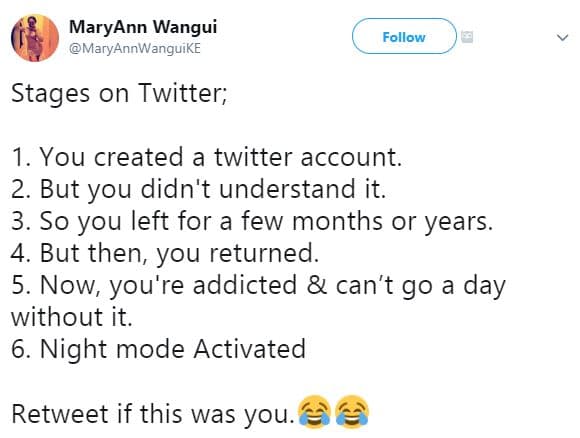Maryann wangui maryannwanguike follow stages on twitter 1. you created a twitter