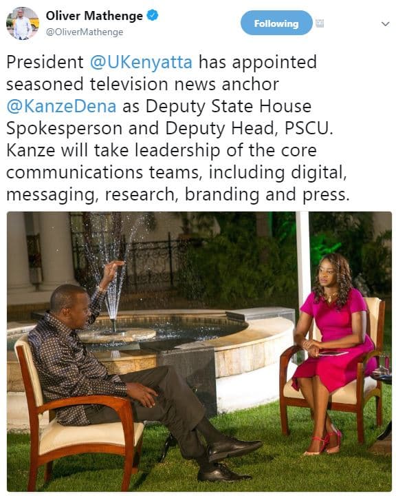 Oliver mathenge olivermathenge following president ukenyatta has appointed seaso