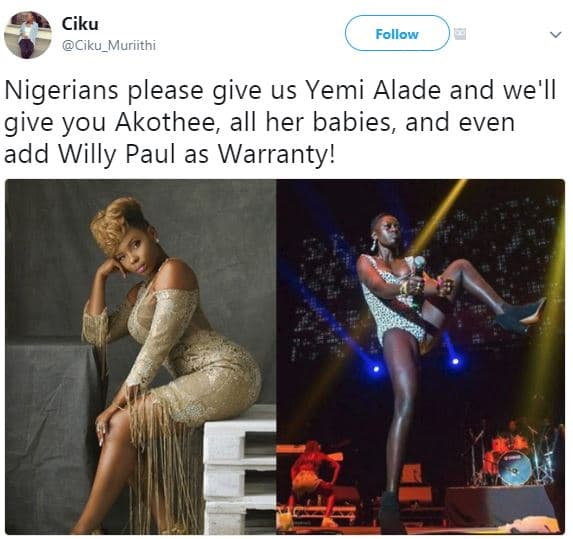 Ciku ciku_muriithi follow nigerians please give us yemi alade and we'll give you