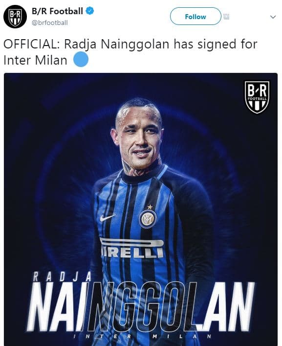 Br football brfootball follow official radja nainggolan has signed for inter mil