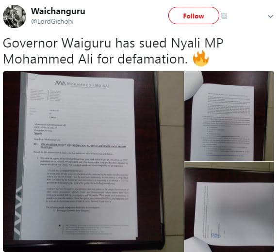 Waichanguru lordgichohi follow governor waiguru has sued nyali mp mohammed ali f