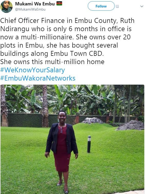 Mukami wa embu mukamiwaembu follow chief officer finance in embu county ruth ndi