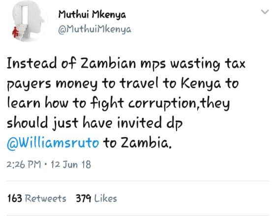 Muthui hkenya muthuikkenya instead of zambian mps wasting tax payers money to tr