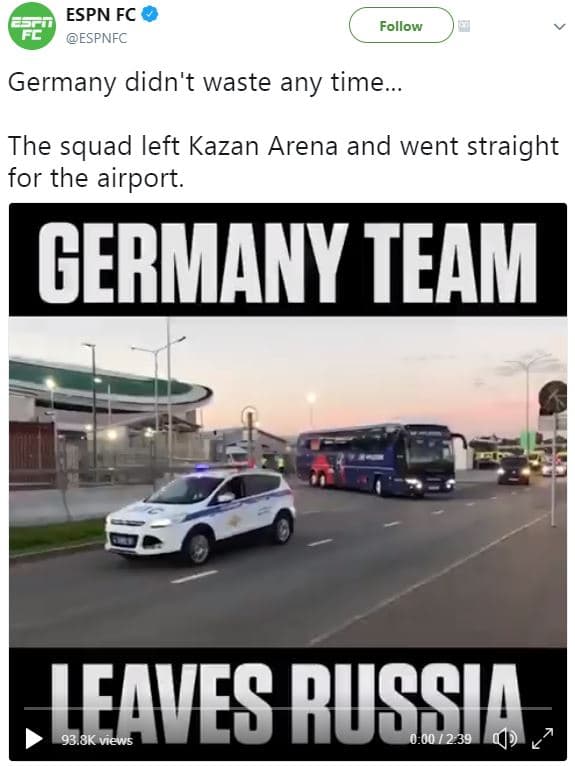 Espn fc espnfc follow germany didn't waste any time. the squad left kazan arena