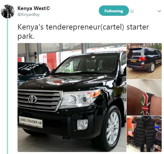 Kenya west kinyanboy following kenya's tenderepreneurcartel starter park. ouig l