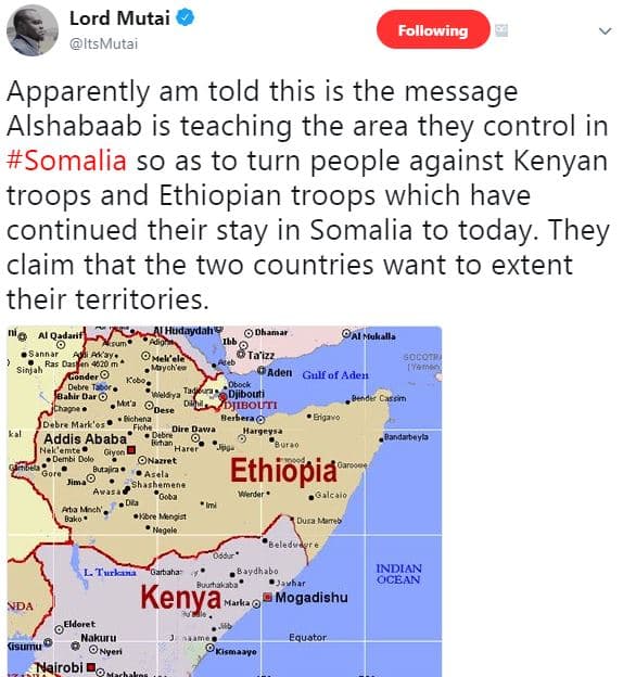 Lord mutai itsmutai following apparently am told this is the message alshabaab i