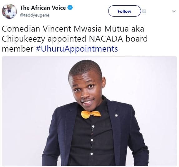 The african voice teddyeugene follow comedian vincent mwasia mutua aka chipukeez