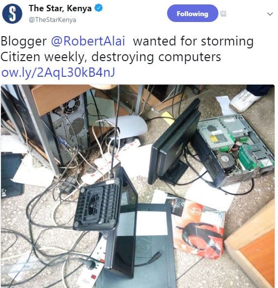 8 the star, kenya thestarkenya following blogger robertalai wanted for storming