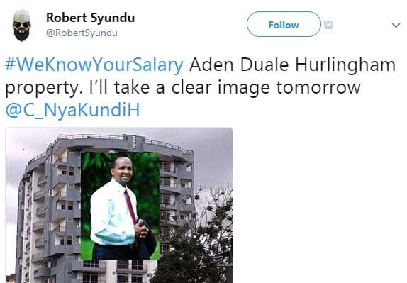 Robert syundu robertsyundu follow weknowyoursalary aden duale hurlingham propert