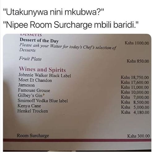 Utakunywa nini mkubwa? nipee room surcharge mbili baridi csets dessert of the da