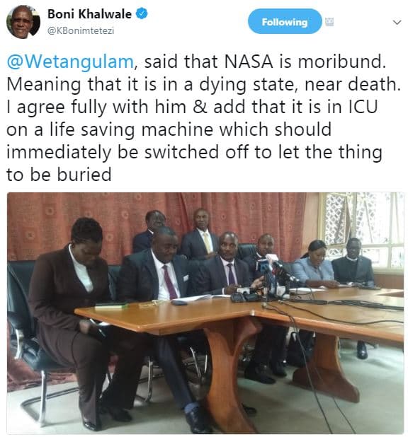 Boni khalwale kbonimtetezi following wetangulam, said that nasa is moribund. mea