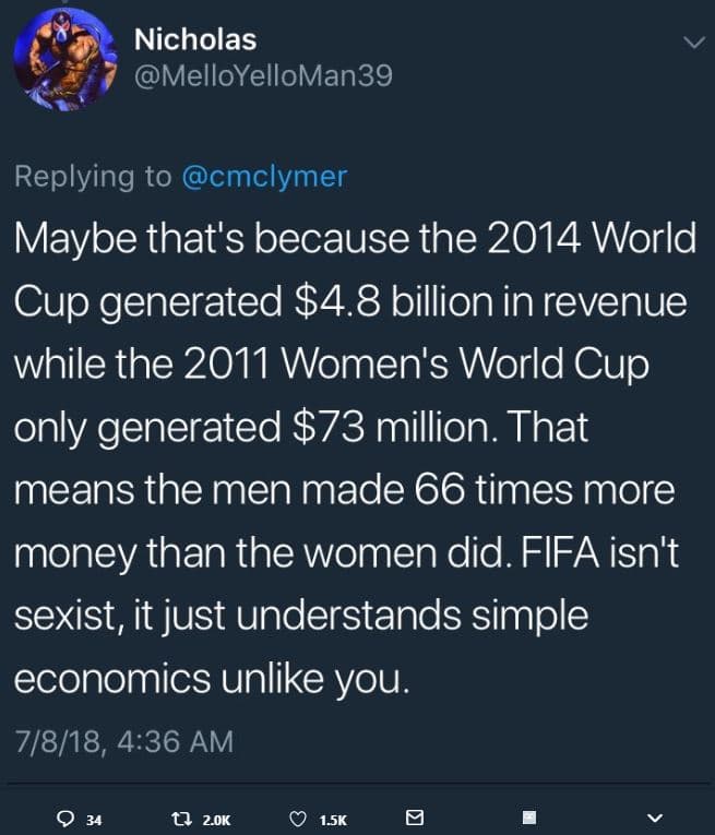 Nicholas melloyelloman39 replying to cmclymer maybe that's because the world cup