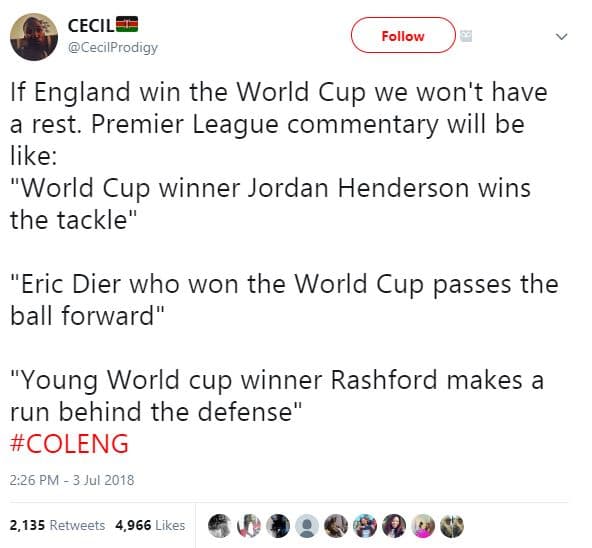 Cecil cecilprodigy follow if england win the world cup we won't have a rest. pre