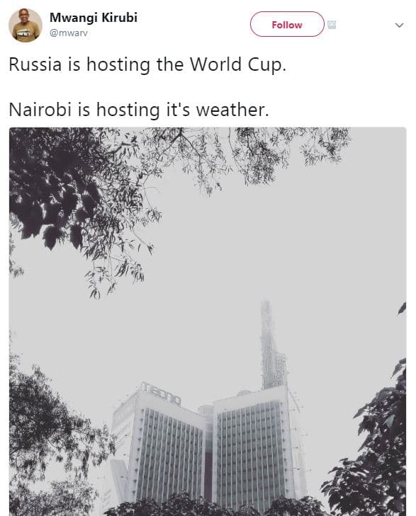 Mwangi kirubi mwarv follow russia is hosting the world cup. nairobi is hosting i