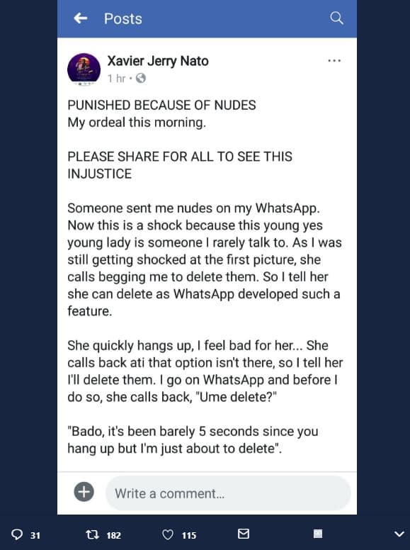 Posts xavier jerry nato 1 hr punished because of nudes my ordeal this morning. p