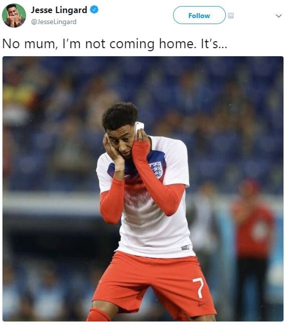 Jesse lingard jesselingard follow no mum i'm not coming home it's.