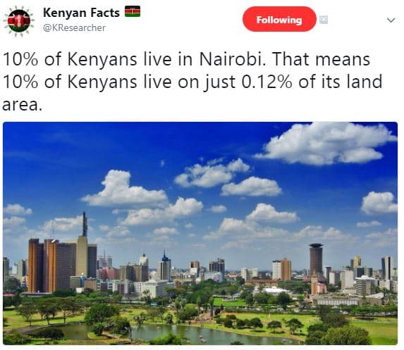 Kenyan facts kresearcher following 10 of kenyans live in nairobi. that means 10